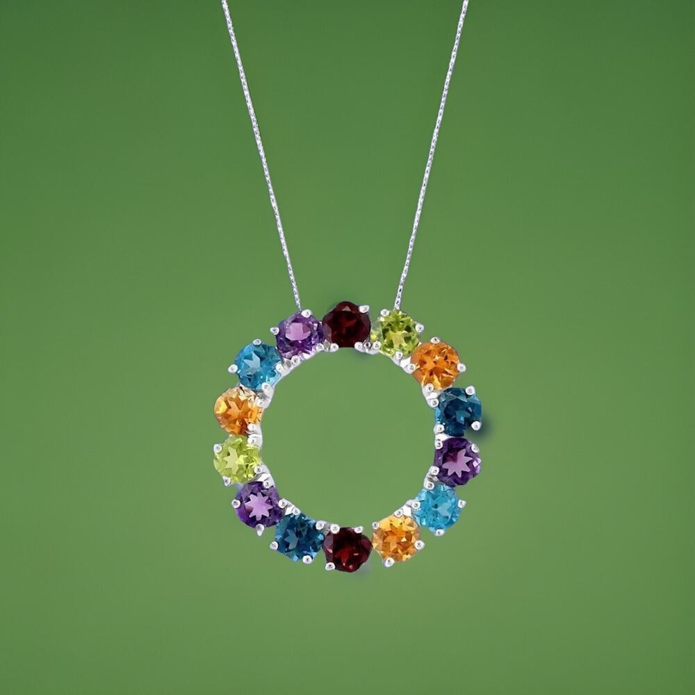NEW! Effy Sterling Silver & Multistone Circle Necklace / MSRP $925 - Picture 2 of 4